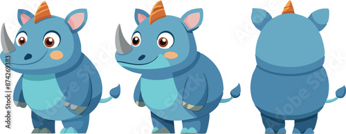 A blue rhino with a horn on its head