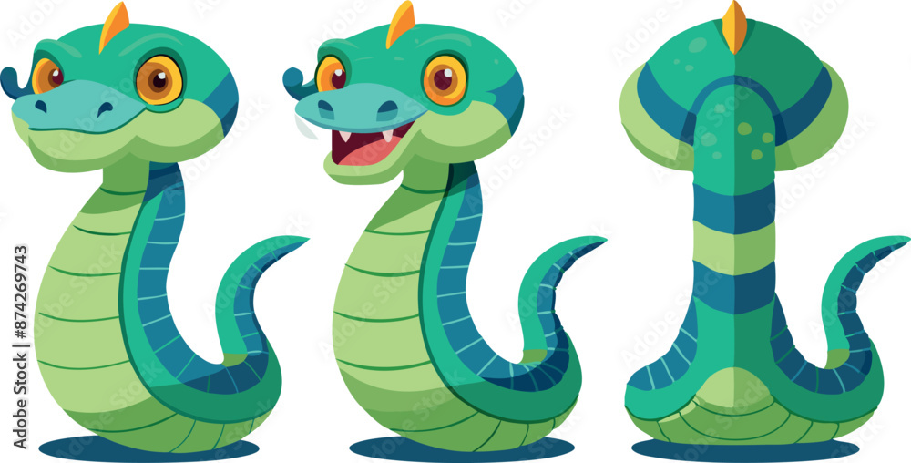 Fototapeta premium Three different angles of a green snake