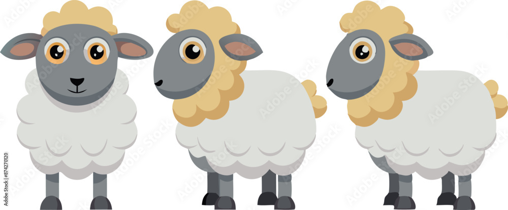 Obraz premium Three sheep are standing in a row, with one of them looking at the camera