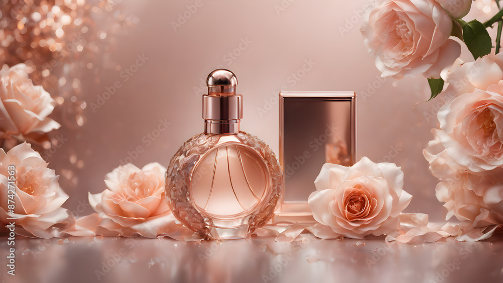 rose gold bottle of perfume with flower rose gold bottle of perfume with flower