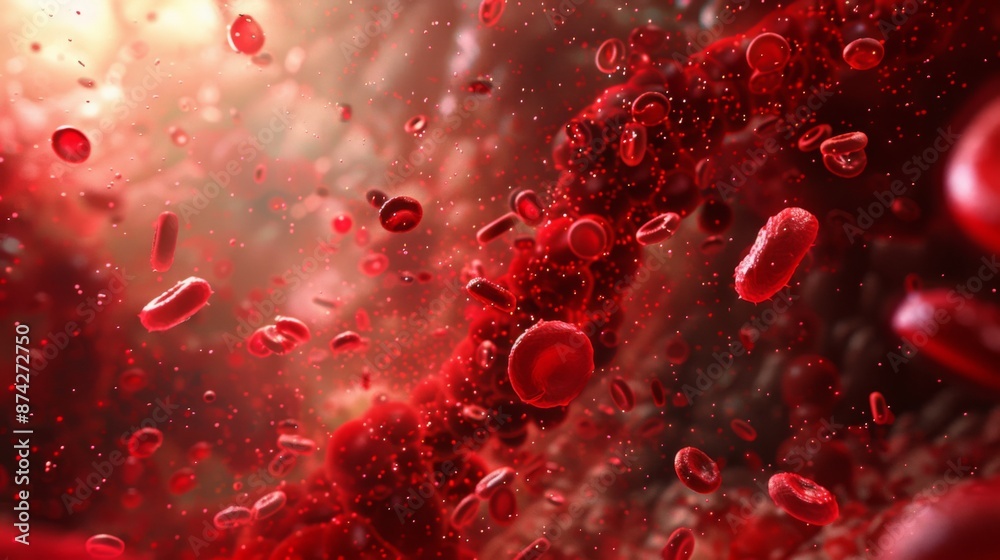 Red blood cells flowing through a blood vessel, seen under a microscope. Red blood cells flowing through a blood vessel, seen under a microscope.