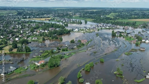 Drone view of flooding in urban communities, flooding in rural areas photo