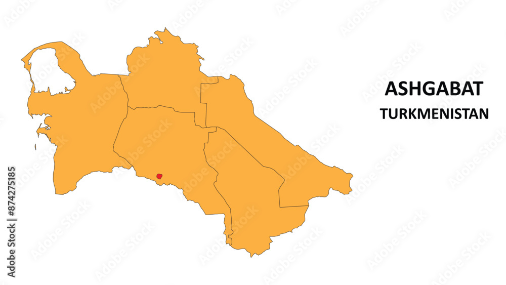 Vetor de Ashgabat Map is highlighted on the Turkmenistan map with ...