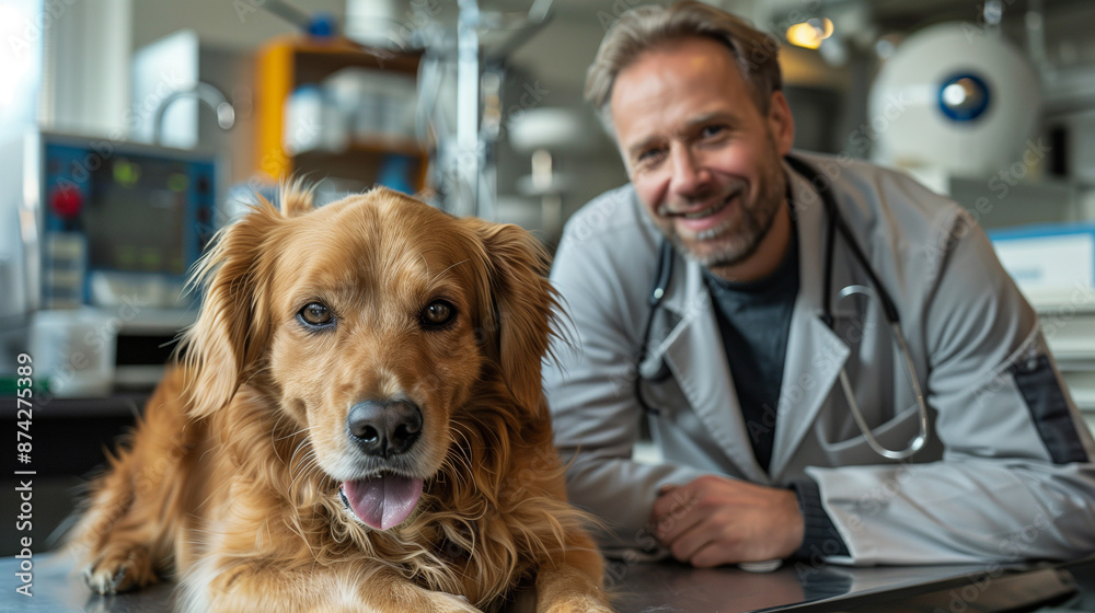 A veterinarian in a clinic examines a dog on an exam table, with medical equipment and other animals, displaying compassion and skill.
A veterinarian in a clinic examines a dog on an exam table, with medical equipment and other animals, displaying compassion and skill.