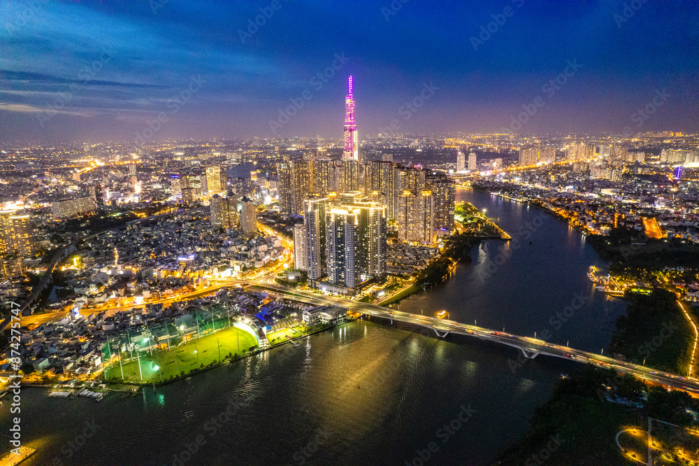 Fototapeta premium Aerial view of Ho Chi Minh city or Saigon, in Vietnam