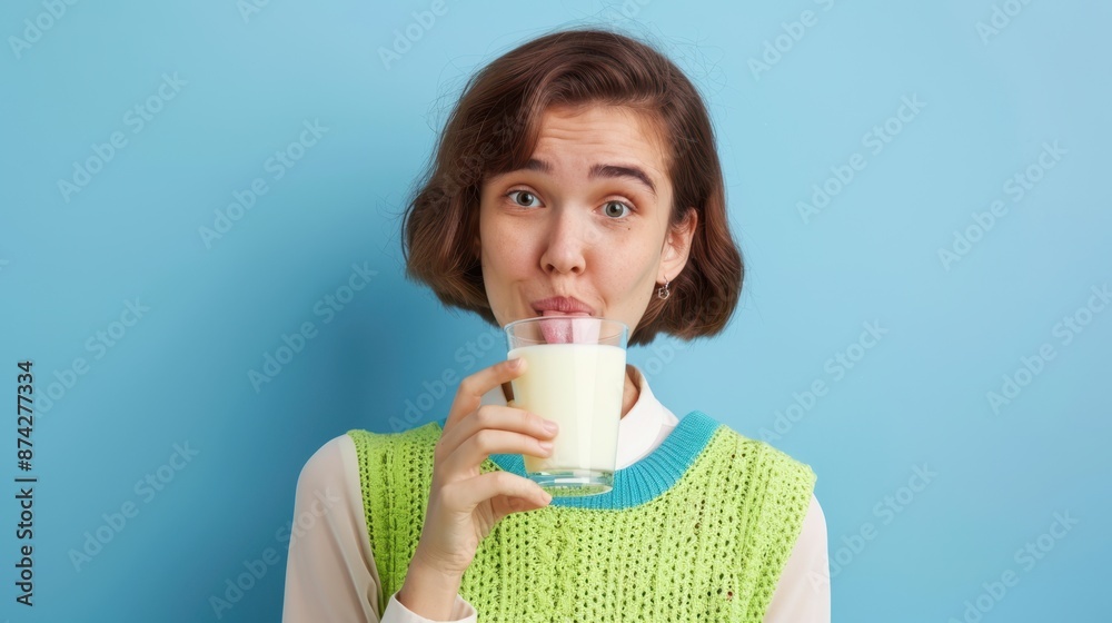 The woman drinking milk