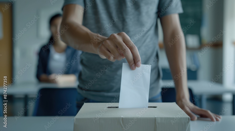 Fototapeta premium The hand dropping ballot