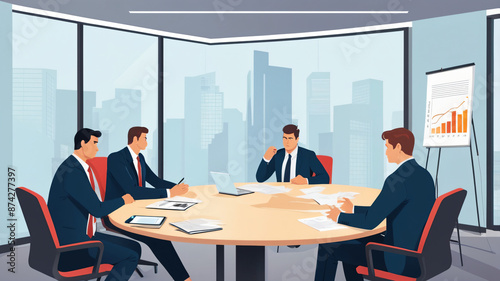 illustration of a business meeting and discussing profits