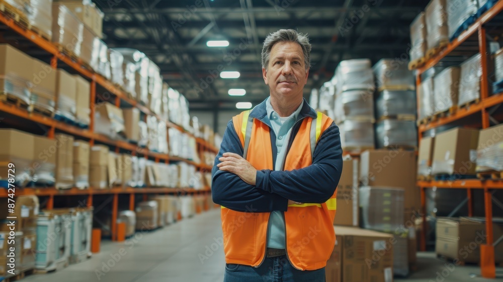 The warehouse manager standing confidently The warehouse manager standing confidently