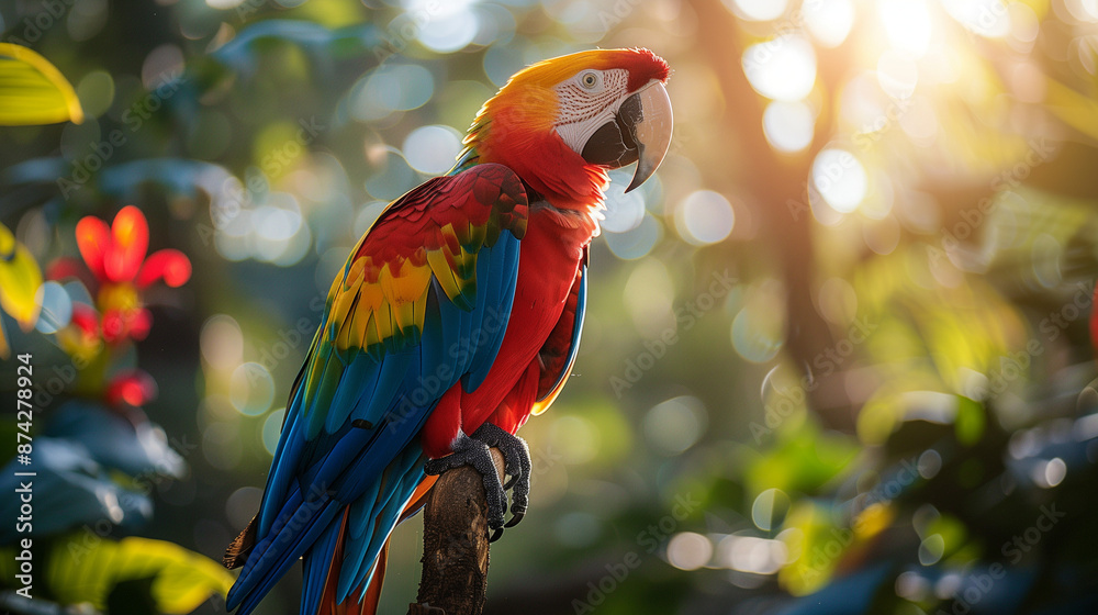 Exotic parrot in a lush tropical rainforest setting, its vibrant plumage contrasting beautifully with the dense foliage.
Exotic parrot in a lush tropical rainforest setting, its vibrant plumage contrasting beautifully with the dense foliage.