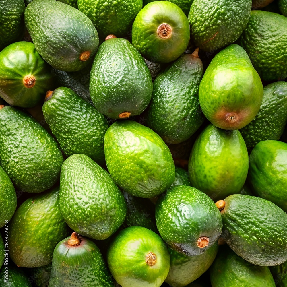 Close-up of fresh, vibrant green avocados in abundance Close-up of fresh, vibrant green avocados in abundance
