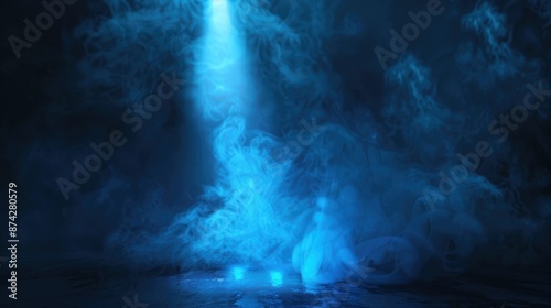 A focused blue vector spotlight illuminating a dark scene with a cloud of smoke, creating an intense and dramatic effect.