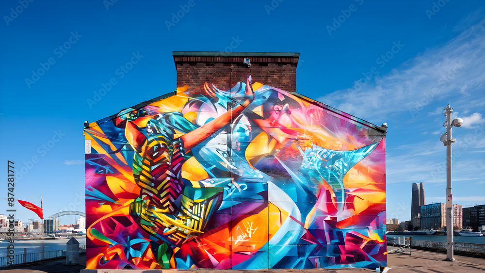 Fototapeta premium Colorful mural graffiti on a building in a city street