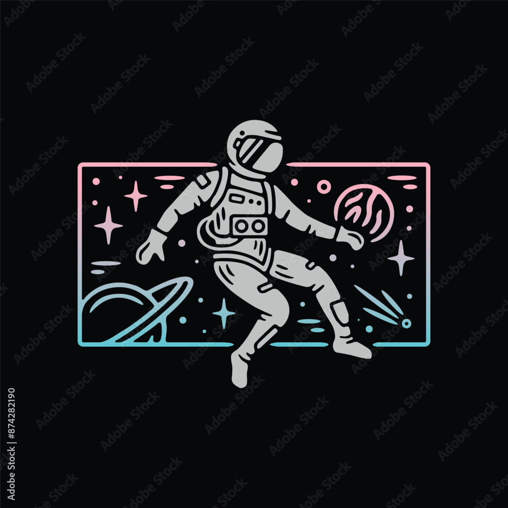 Fototapeta premium line art design for astronauts in outer space with a fun and unique style