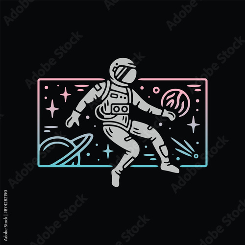 line art design for astronauts in outer space with a fun and unique style