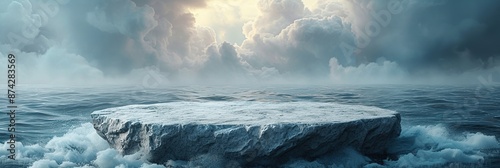 Stone podium on the background of the sea