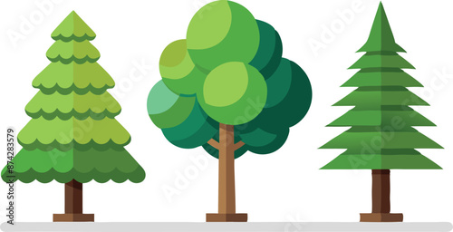 Three trees are shown in a row, with the middle tree being the tallest