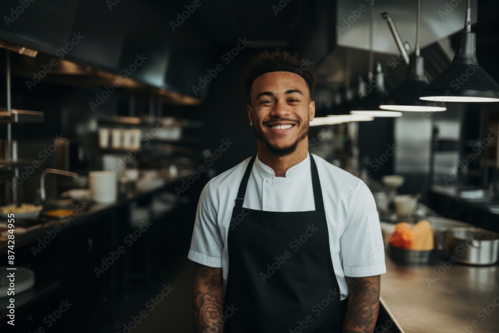 Portrait of a young smiling male chef in kitchen Portrait of a young smiling male chef in kitchen