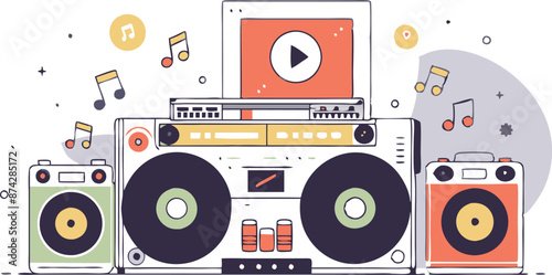 A cartoon drawing of a boombox with a video playing on it