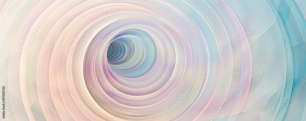 Obraz premium A circular abstract background showcasing layered circles in soft pastel hues, creating a soothing and visually pleasing effect with a sense of harmony.