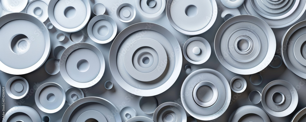 A cut-out paper banner with circular patterns, layered on a metallic silver background, creating a modern and sleek effect. A cut-out paper banner with circular patterns, layered on a metallic silver background, creating a modern and sleek effect.