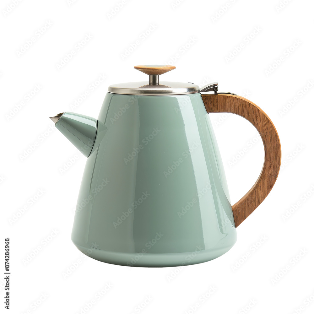Fototapeta premium Stylish Green Teapot with Wooden Handle