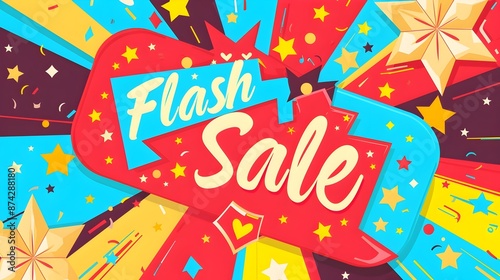 Vibrant Colorful Background with Stars and Flash Sale Promotion Offer