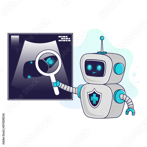 medical robot assistant looks for the source of pain and makes a diagnosis. Artificial Intelligence Technology in Medicine. Concept of medicine of the future. Personalized healthcare, AI diagnostics