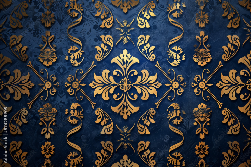 Gold Royal pattern on blue background Gold Royal pattern on blue background