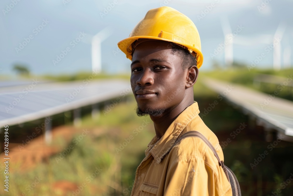 Portrait of a young male engineer on solar farm