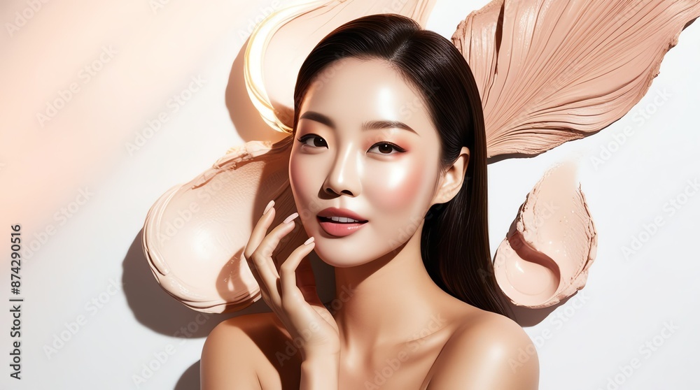 Portrait beautiful asian woman with K-beauty make up style and healthy and perfect skin isolated on white background for skincare commercial product copy space Portrait beautiful asian woman with K-beauty make up style and healthy and perfect skin isolated on white background for skincare commercial product copy space