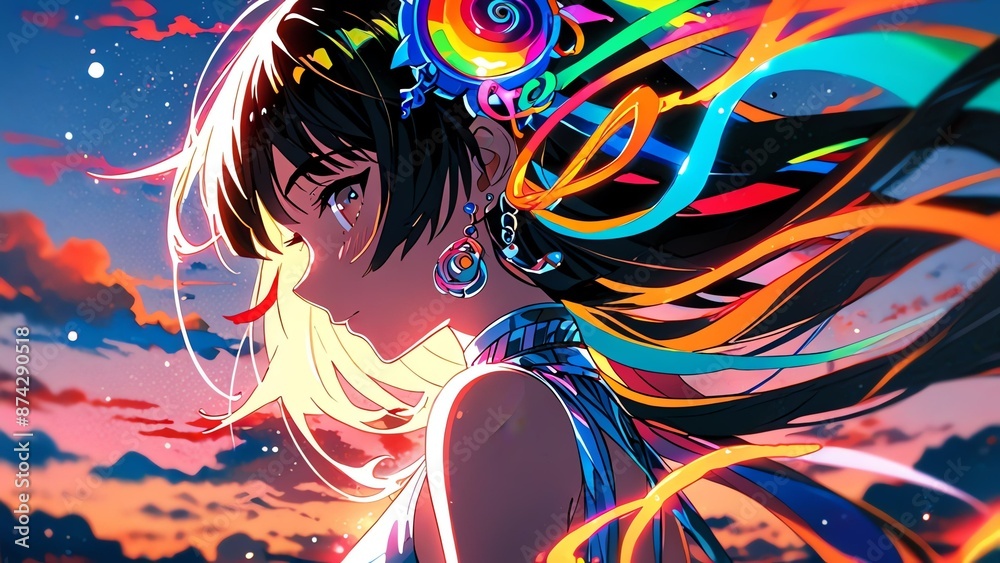 Majestically drifting through swirling clouds of vibrant neon hues, the atmospheric psychedelic Venusian appears otherworldly and copy space Majestically drifting through swirling clouds of vibrant neon hues, the atmospheric psychedelic Venusian appears otherworldly and copy space