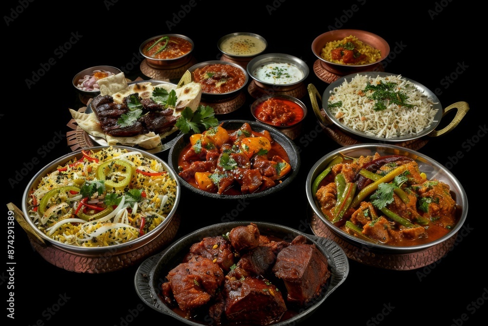 Assorted Indian food on black background Assorted Indian food on black background
