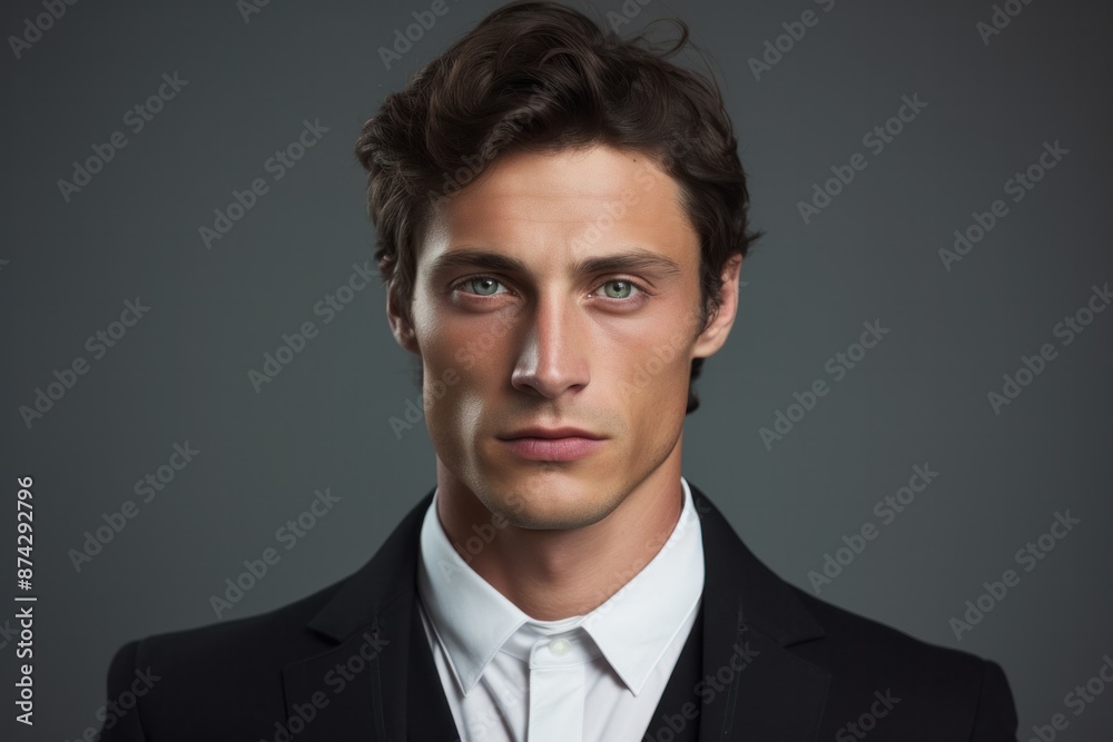Elegant man with delicate eyes against a gray background. Elegant man with delicate eyes against a gray background.