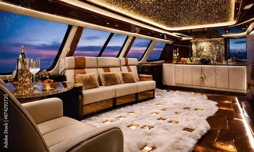 Interior of a luxury business jet airplane. Luxury travel. ai generative