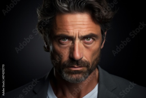 Elegant man with delicate eyes against a gray background. © ORG