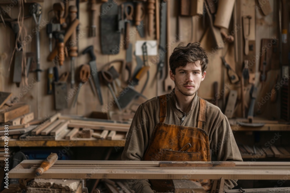 Portrait of a young male carpenter in workshop Portrait of a young male carpenter in workshop