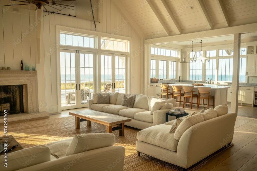 Naklejka premium Living room interior of a coastal Hamptons home