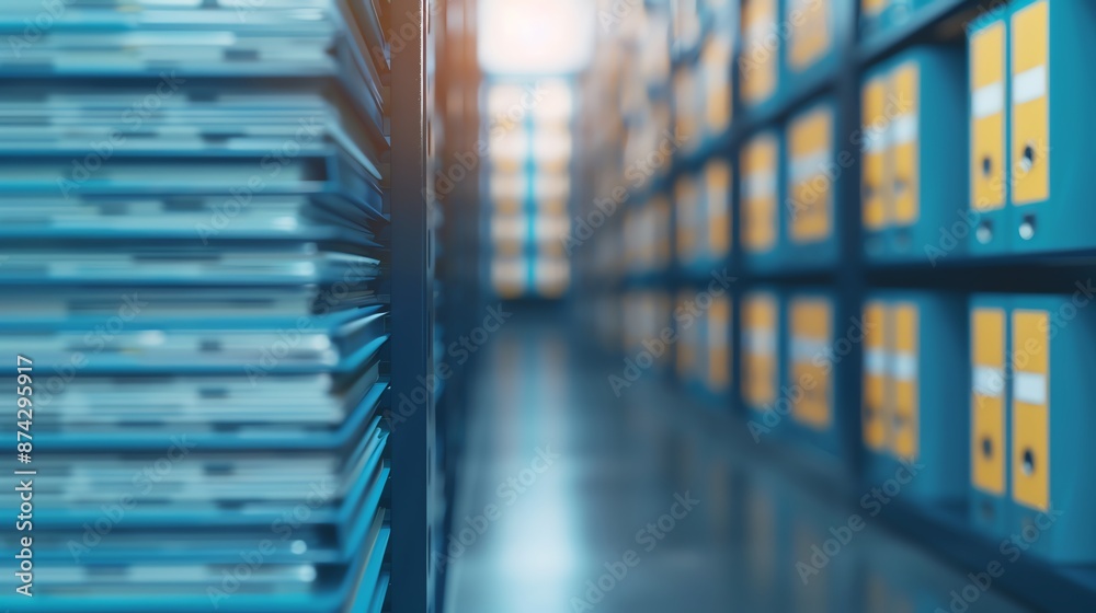 Close-up of a row of blue file folders in an organized office archive with a soft focus background, capturing the essence of document management. Close-up of a row of blue file folders in an organized office archive with a soft focus background, capturing the essence of document management.