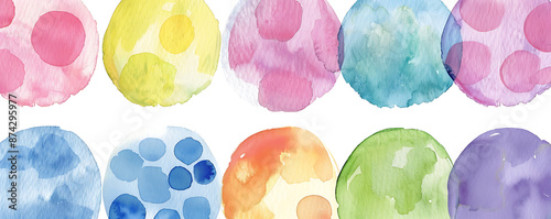 Pastel cirle watercolor rainbow geometric dot shape simple repeat pattern background.