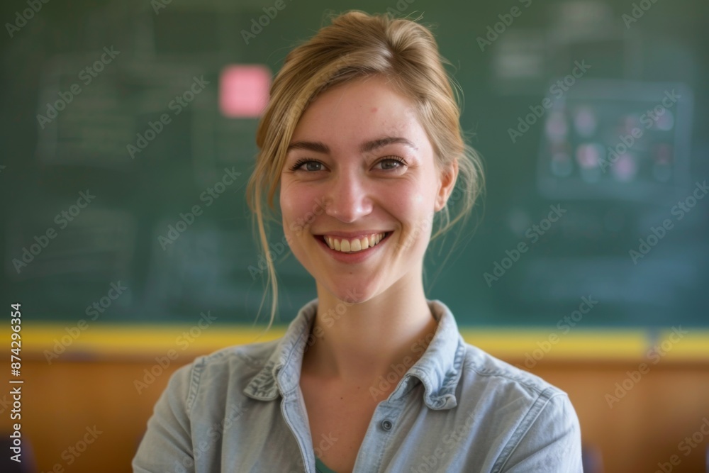 Portrait of a young female teacher in classroom Portrait of a young female teacher in classroom