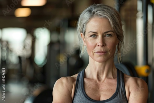 Portrait of a middle aged female fitness trainer in gym Free Download Portrait of a middle aged female fitness trainer in gym - GFXLoad