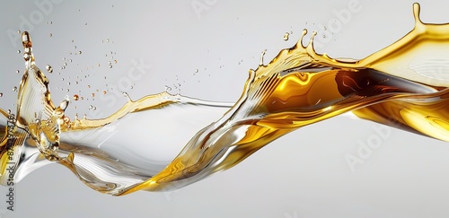 A splash of oil that looks like it was poured is shiny yellow on a white background