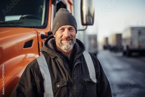 Portrait of a middle aged Caucasian male truck driver