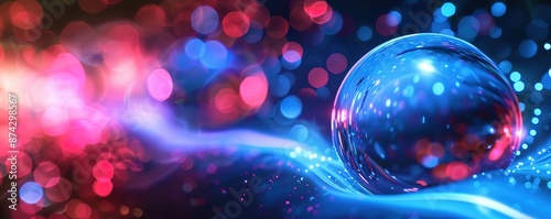 A sparkling bubble floating with twinkling blue and pink lights