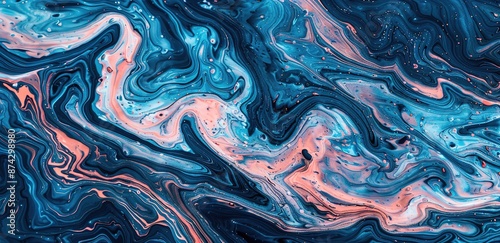 An illustration of a winding sea surface in pink and blue