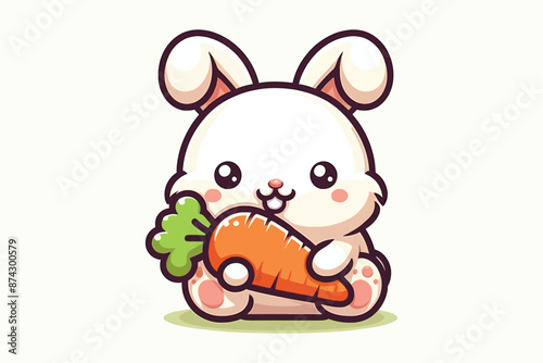 cute Rabbit Bite Carrot Cartoon Vector Icon Illustration with white background