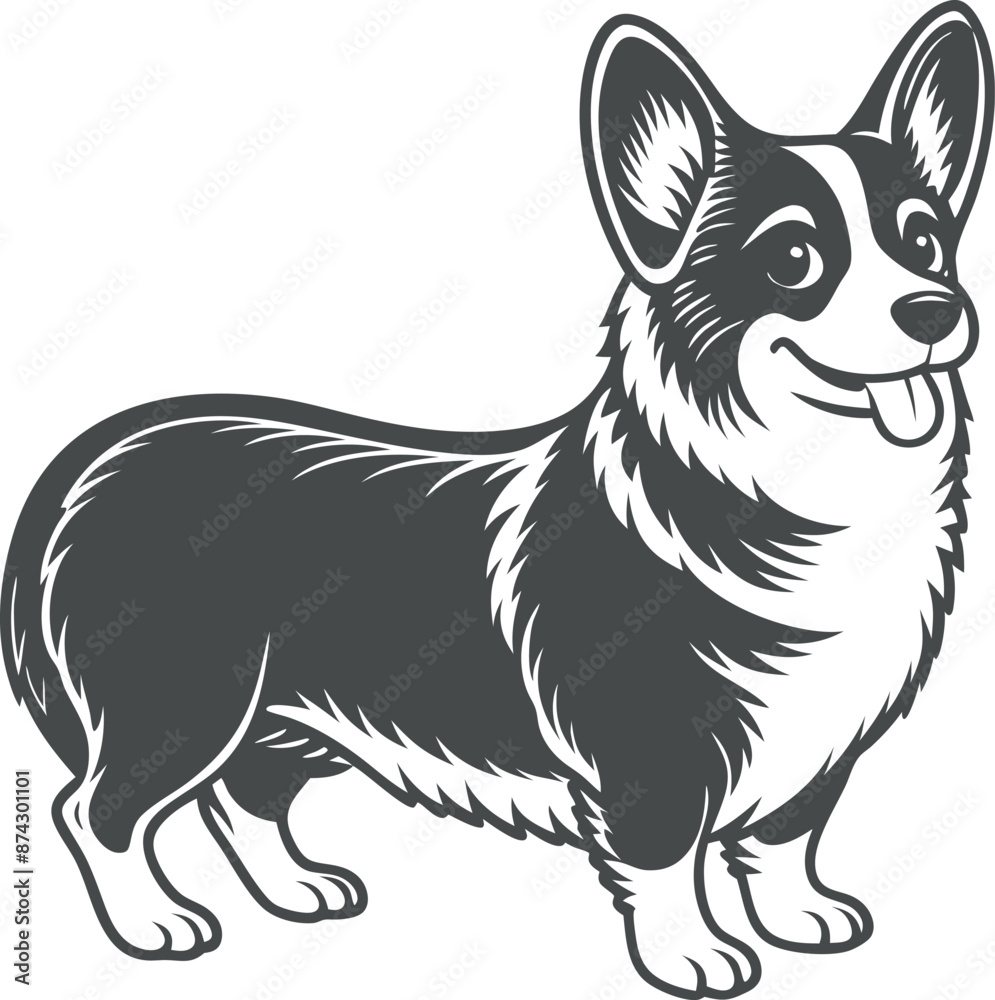 Fototapeta premium A black and white dog with a white spot on its face is standing in front of a wh