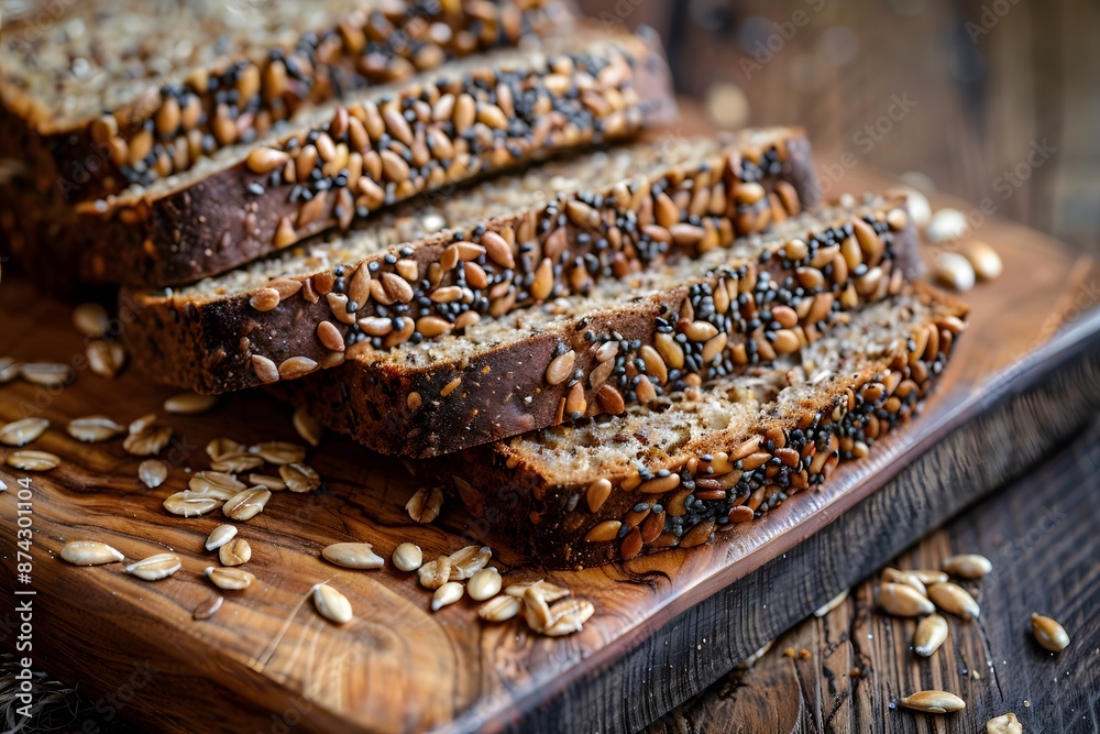 homemade seeded bread slice - Multi Grain Sourdough Bread with Flax Seeds Cut on a Wooden Board for Serving homemade seeded bread slice - Multi Grain Sourdough Bread with Flax Seeds Cut on a Wooden Board for Serving