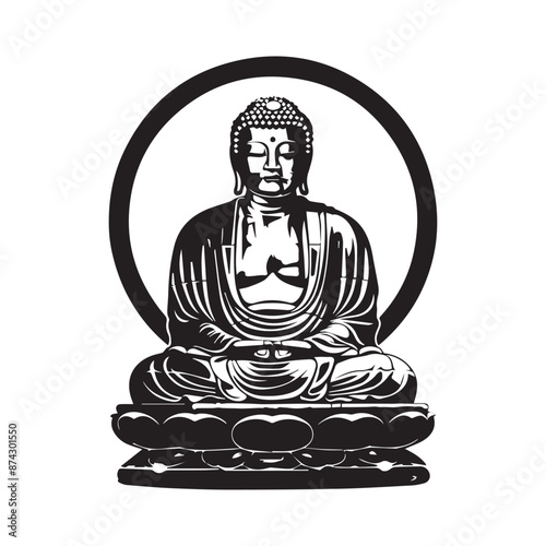 Great Buddha Of Kamakura  image vector. buddha statue silhouette